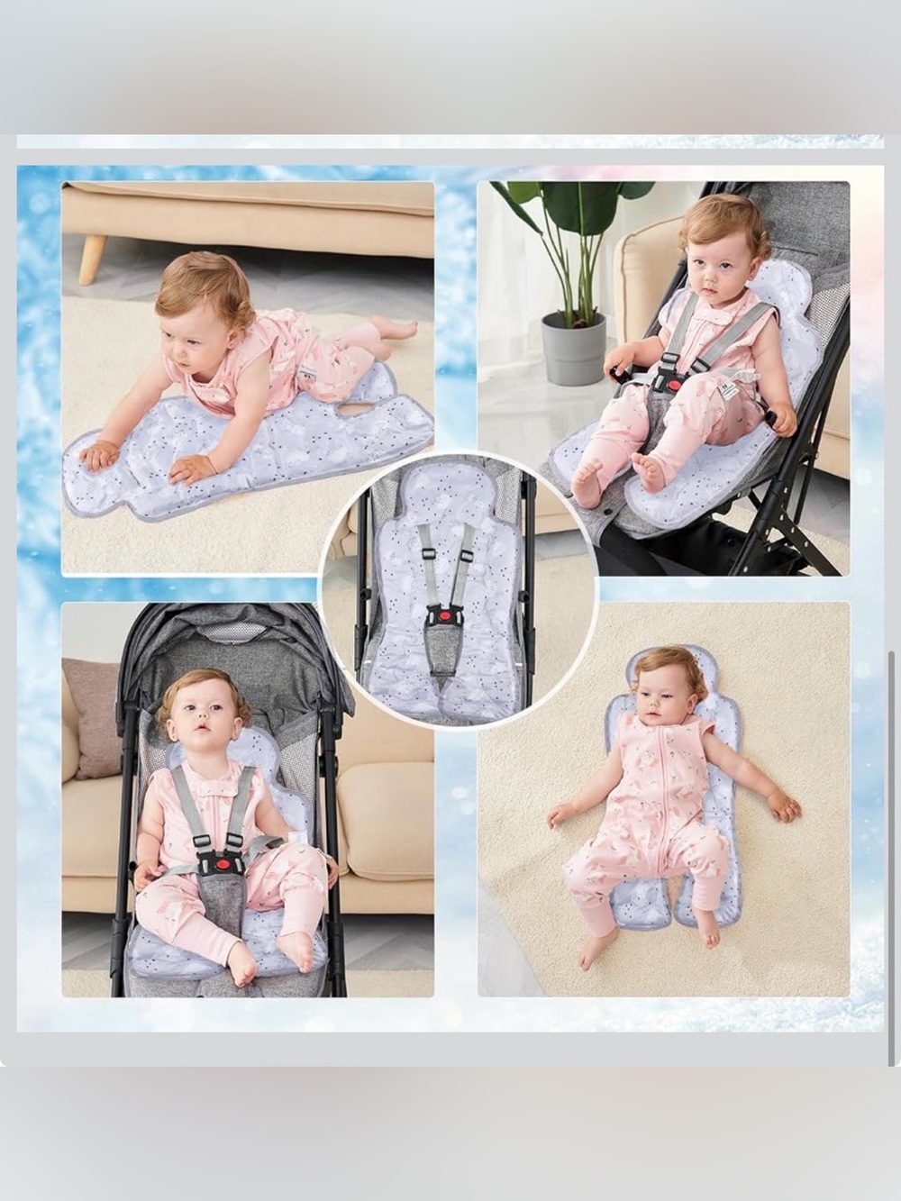 Baby Stroller & Floor Seat Cushion Pad - Light Gray Star Print NWT